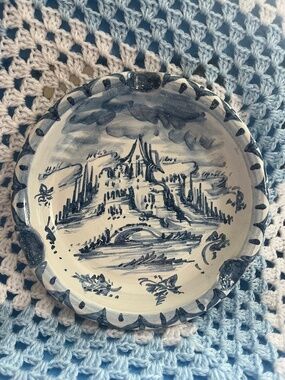 Blue and white scenic ashtray